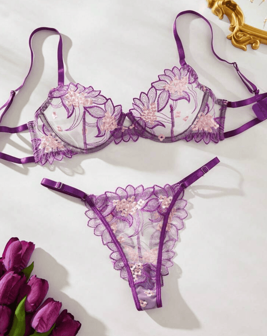 purple lingerie set sheer sexy