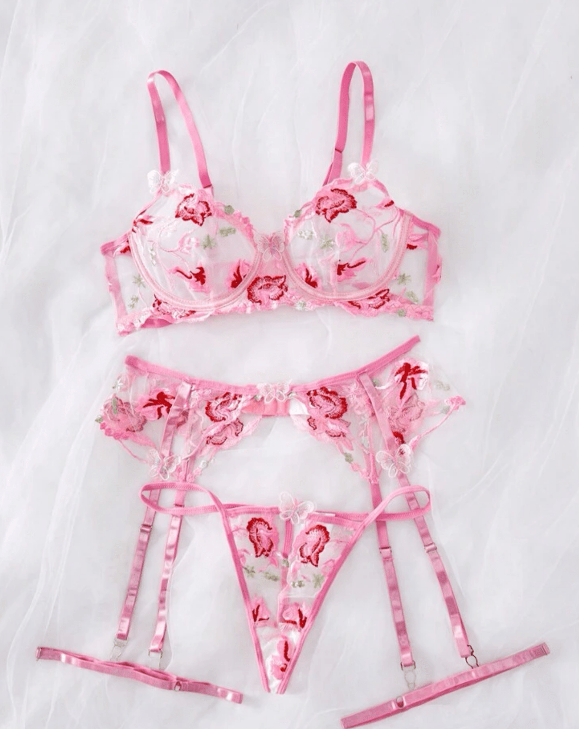 pink lace lingerie garter set