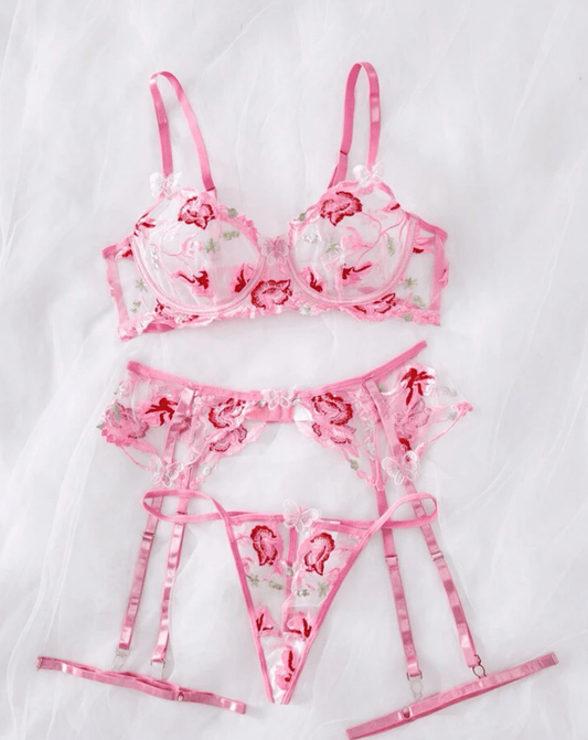 pink lace lingerie garter set