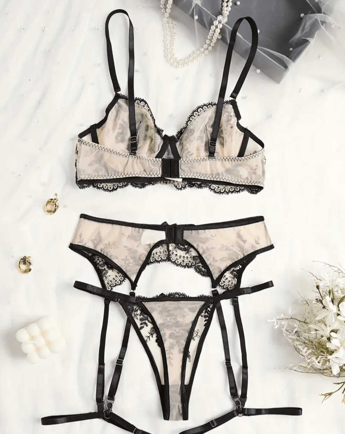 Black Lace Lingerie Set Garter - Self Care Shop