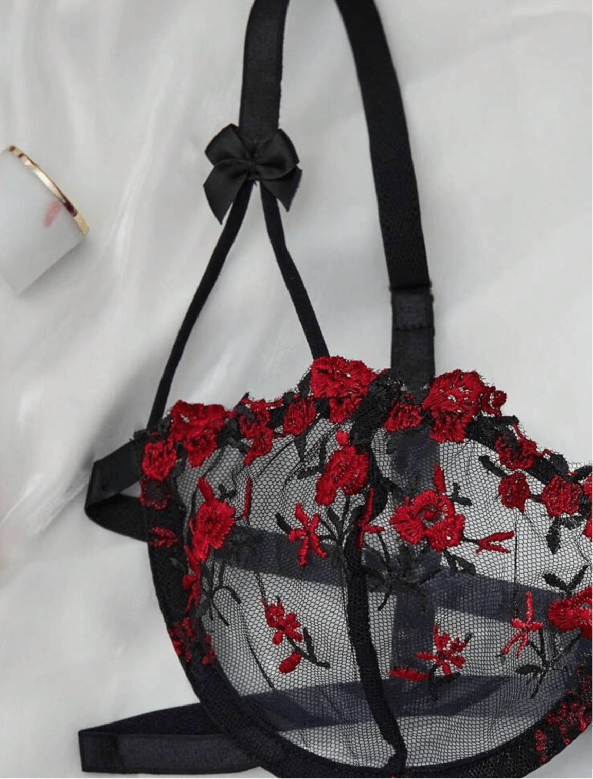 red embroidered lace bralette