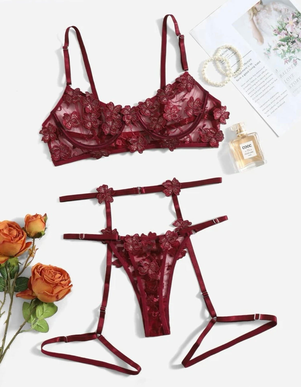 burgundy lingerie set