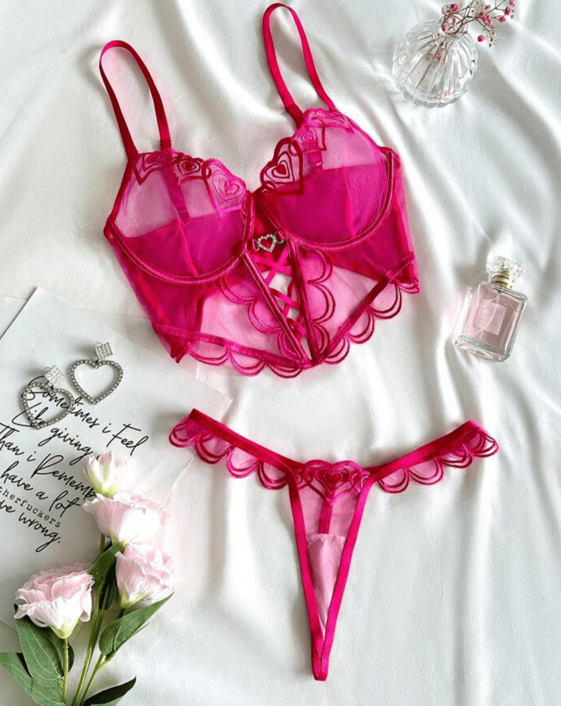hot pink corset lingerie set