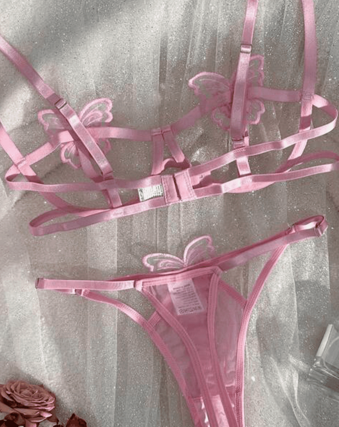Pink Butterfly Embroidered Lingerie Set - Self Care Shop