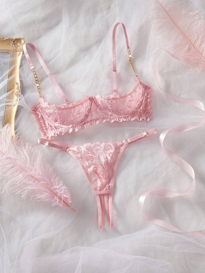 Lace Lingerie Crotchless Bra and Panty Set Erotic Intimates