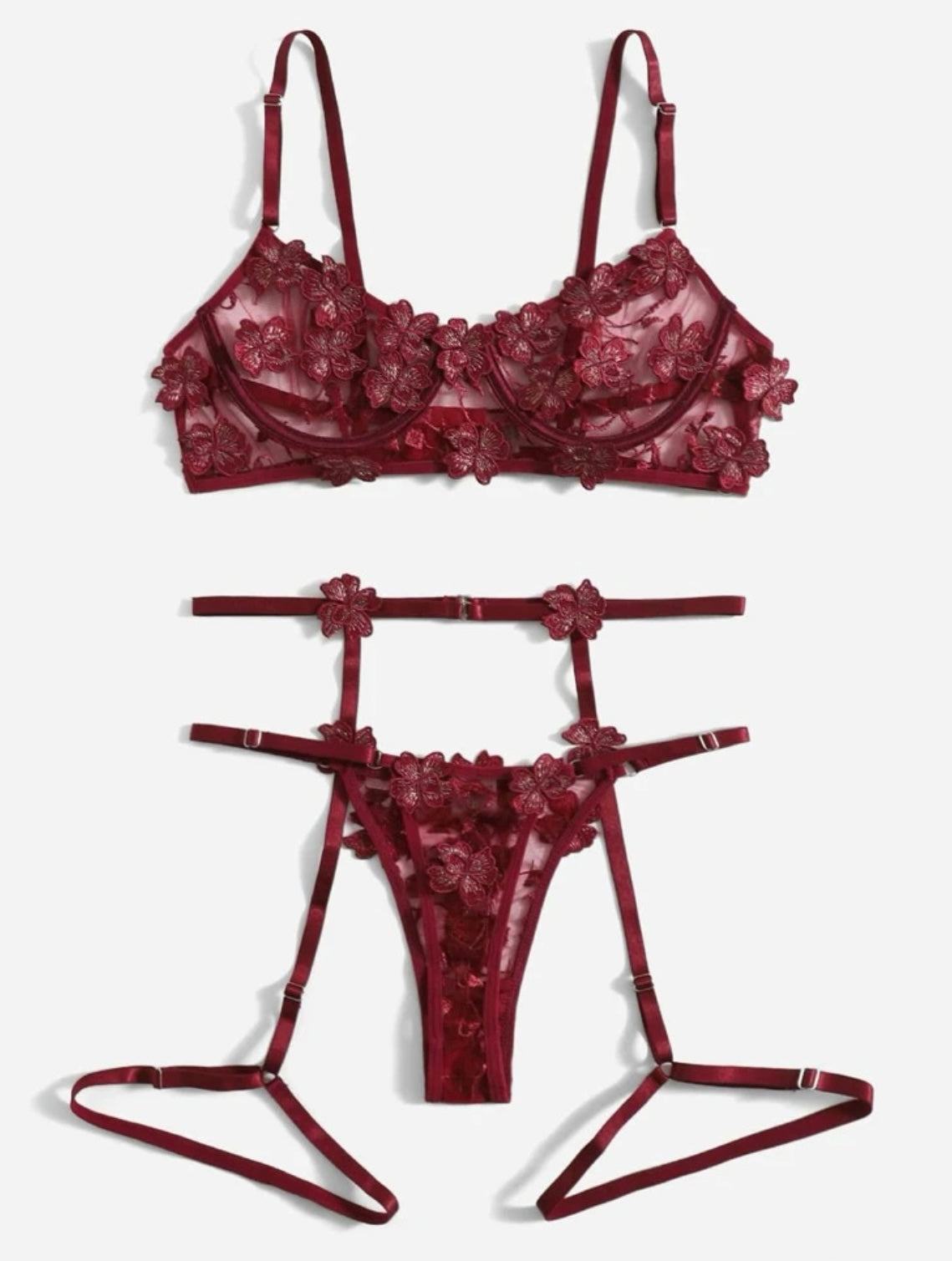 Burgundy Lingerie Set Garter - Self Care Shop