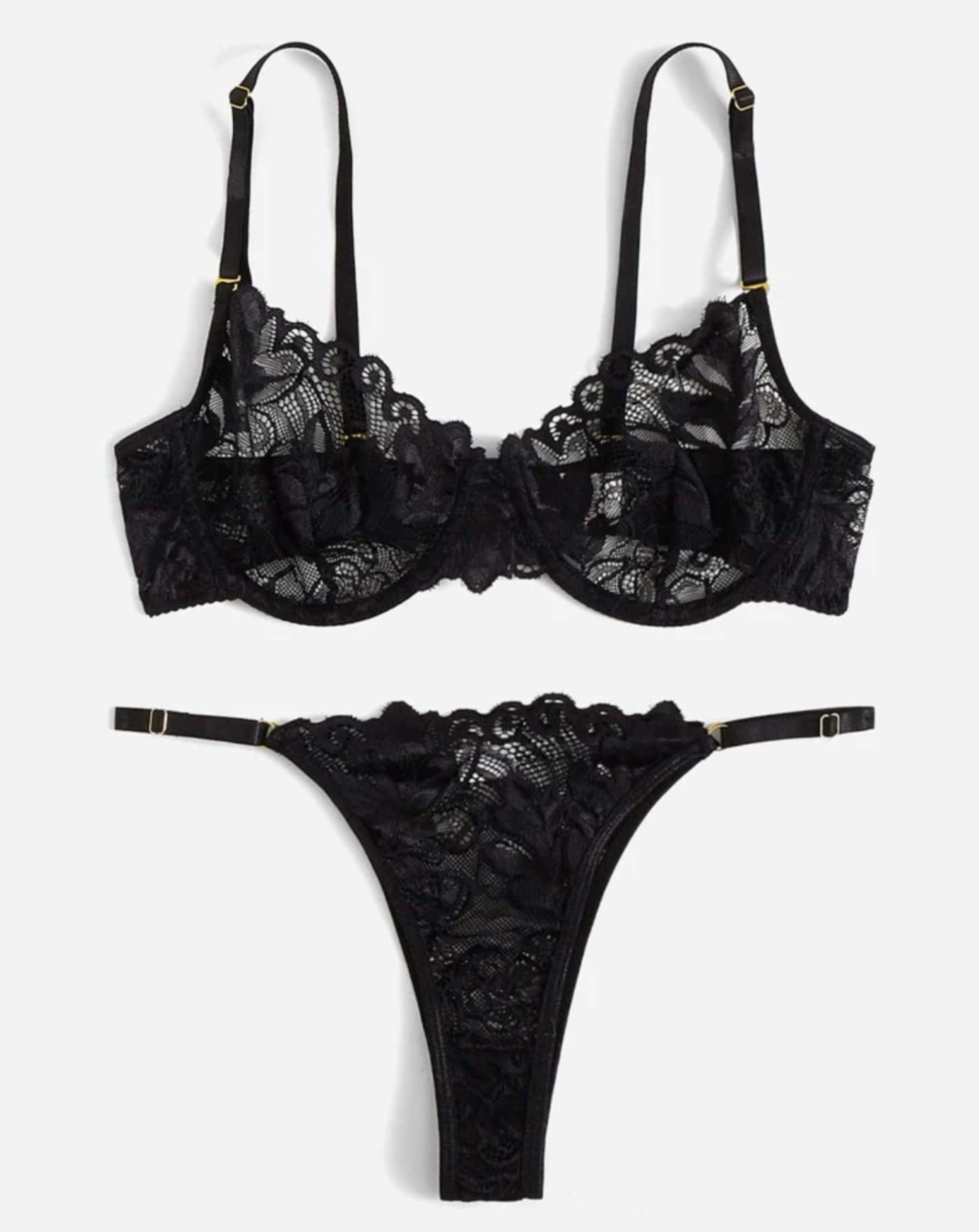 black lingerie set see through