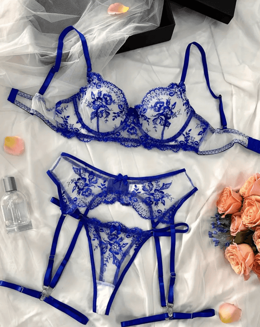 blue lingerie classy set garter
