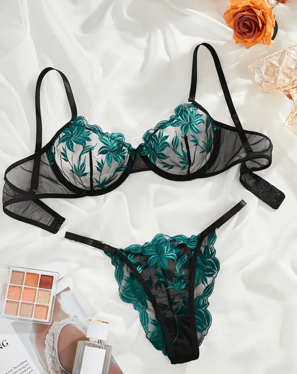 green and black lingerie set