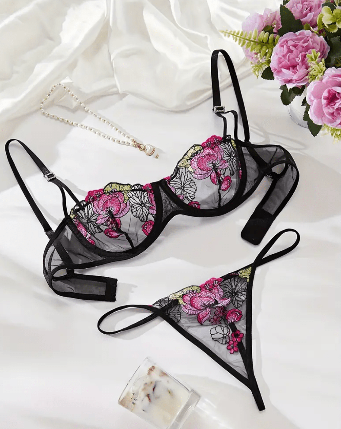 black and pink lingerie set