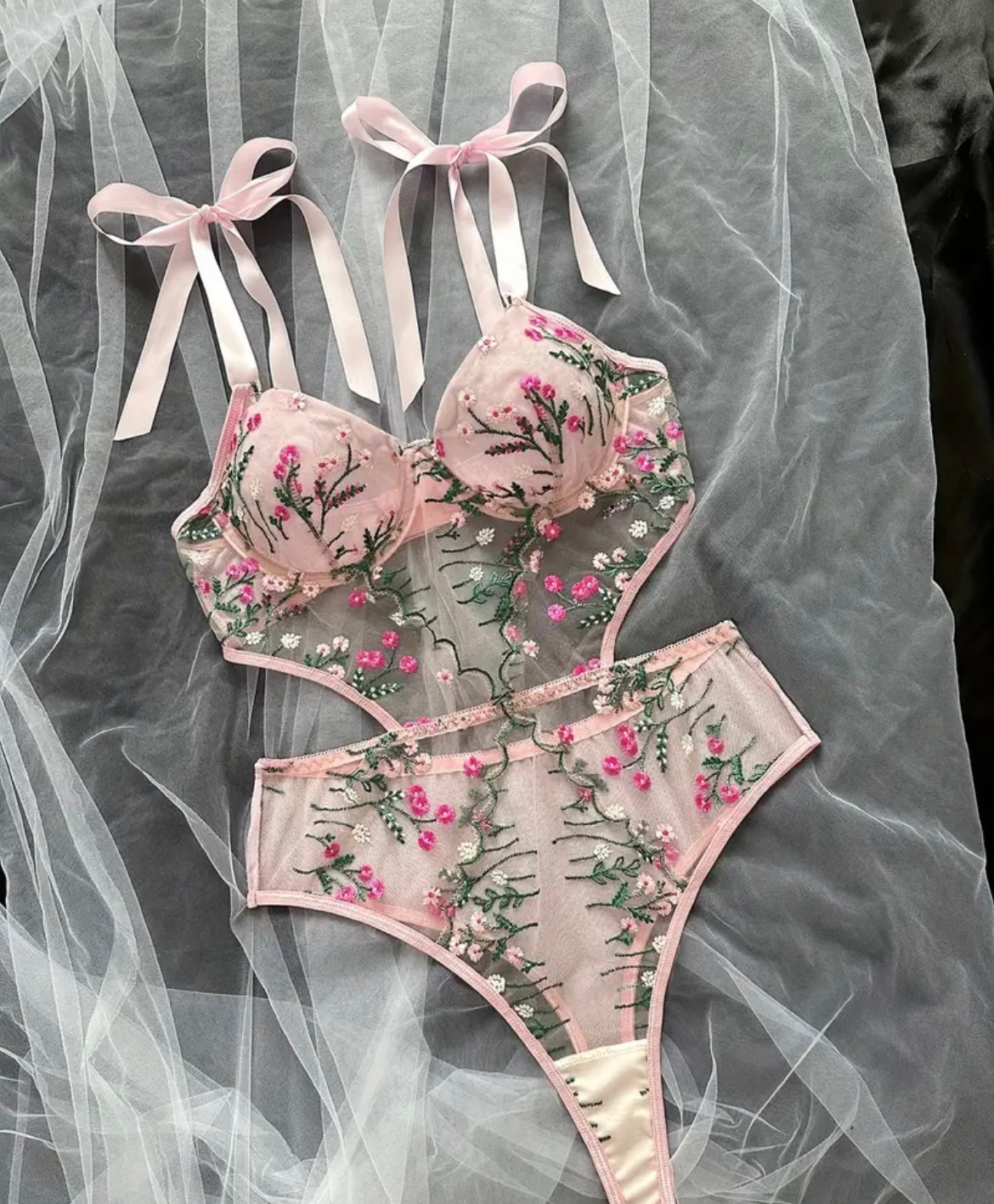 Pink bodysuit lingerie see through