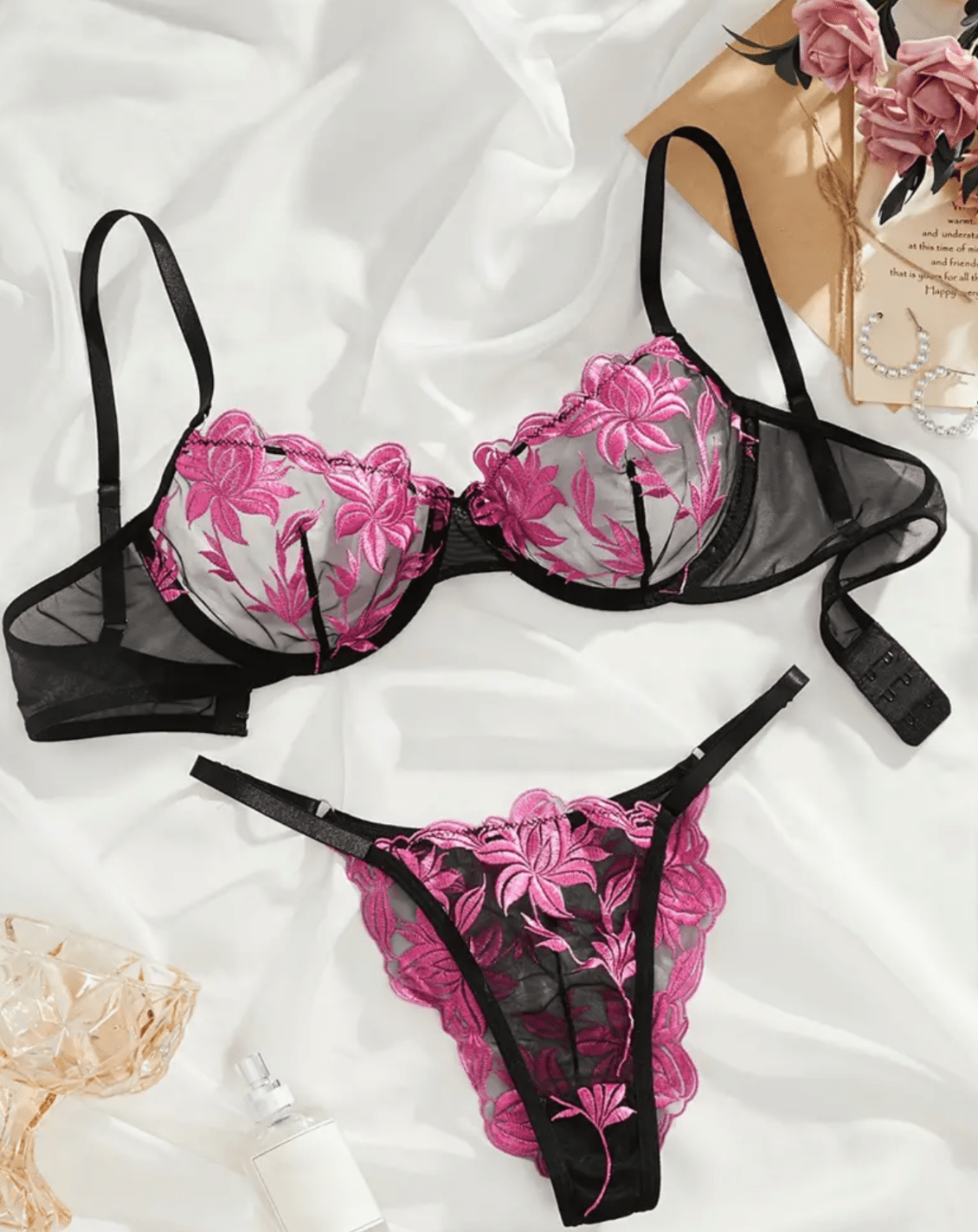 pink and black lingerie set