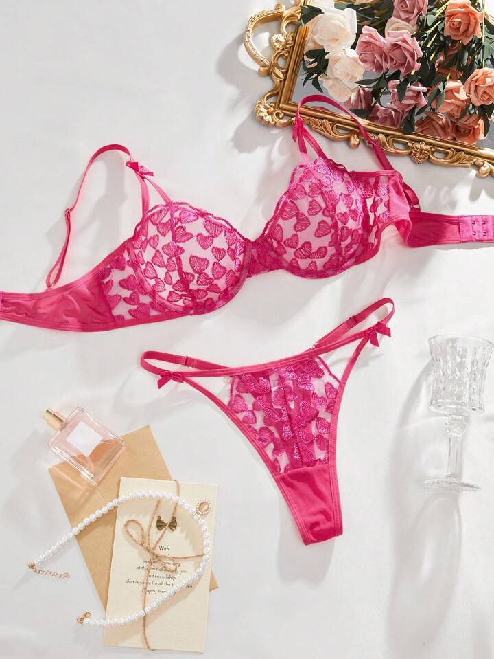 pink lingerie valentines day set