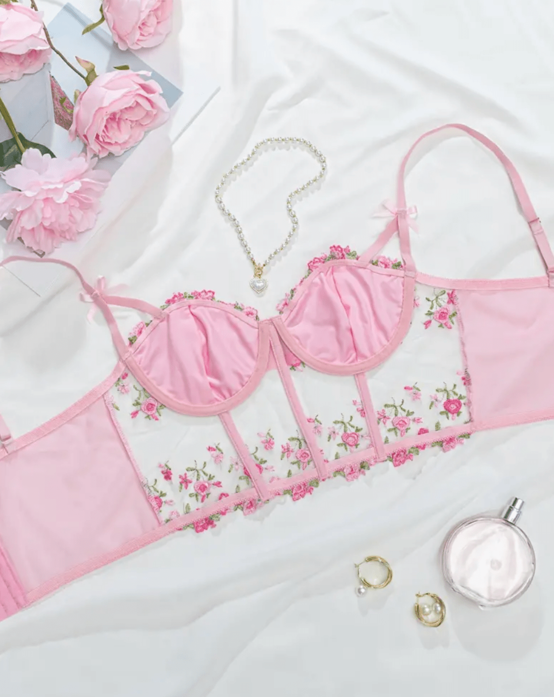 pink floral lace bralette