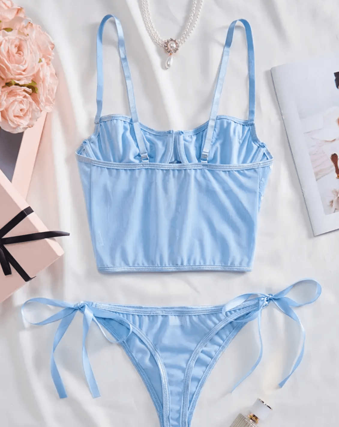 blue lingerie bustier corset back