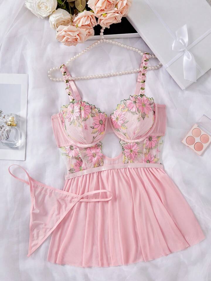 Coquette Lingerie Dress Pink Floral Embroidery – Self Care Shop Coquette Lingerie Dress Pink Floral Embroidery – Self Care Shop