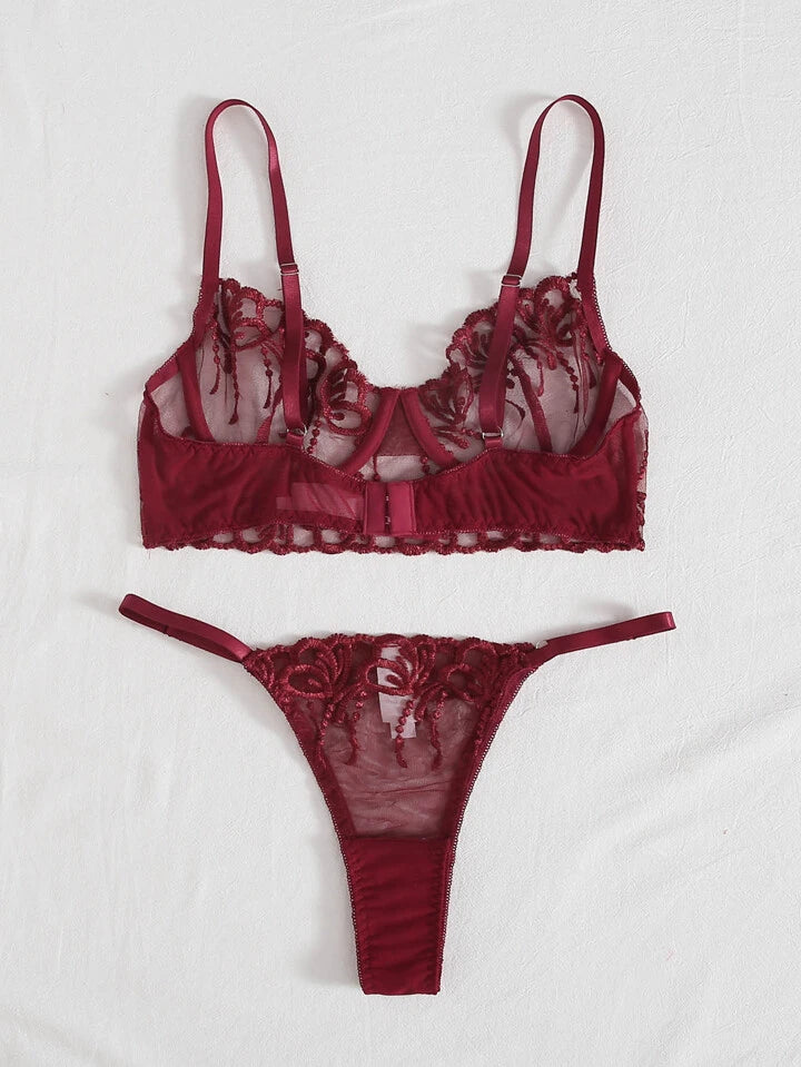 burgundy lingerie see through