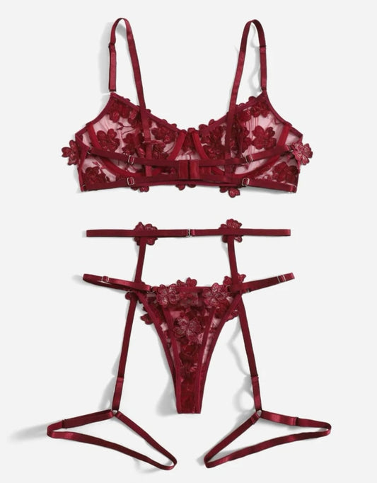 Burgundy Lingerie Set Garter - Self Care Shop