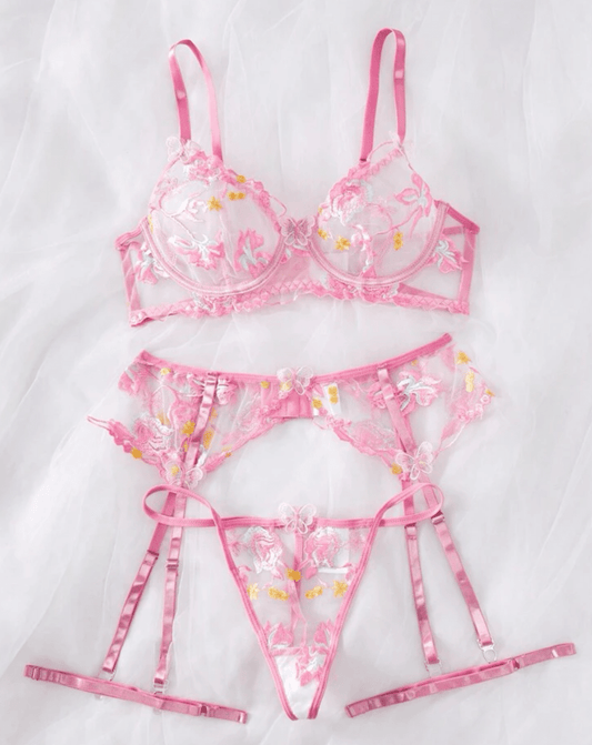 babydoll pink lingerie garter set sheer