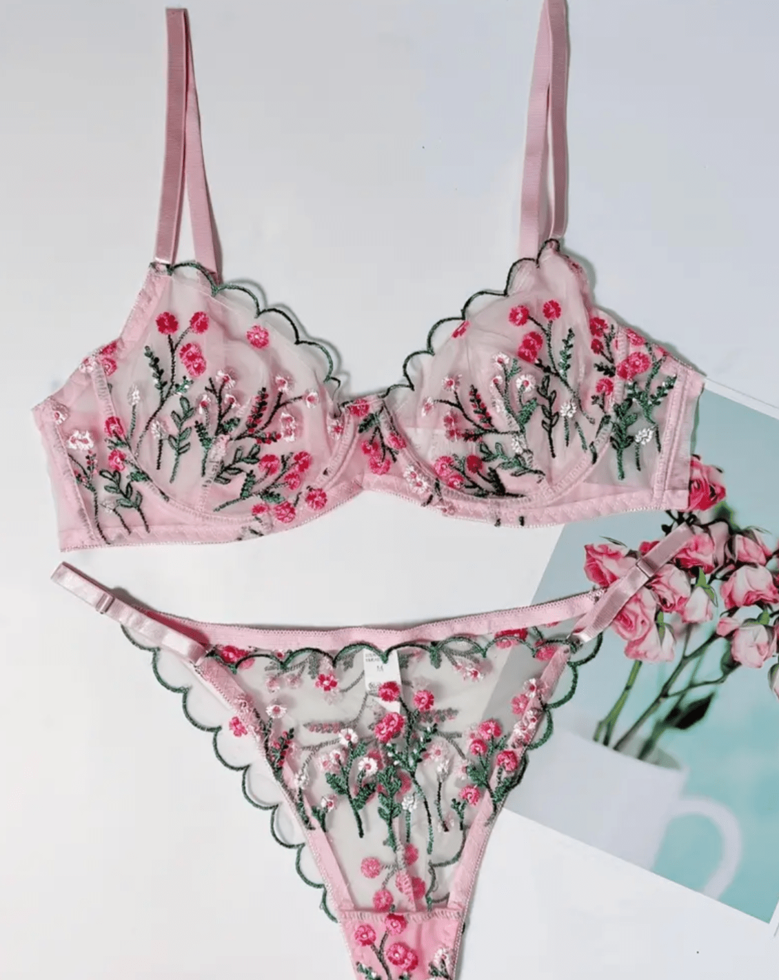 pink floral lingerie set