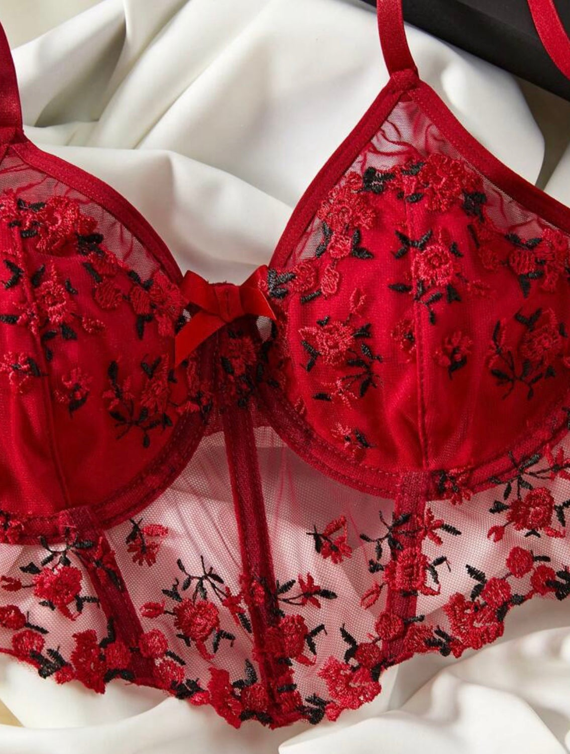 Red Corset Lingerie Set Floral - Self Care Shop