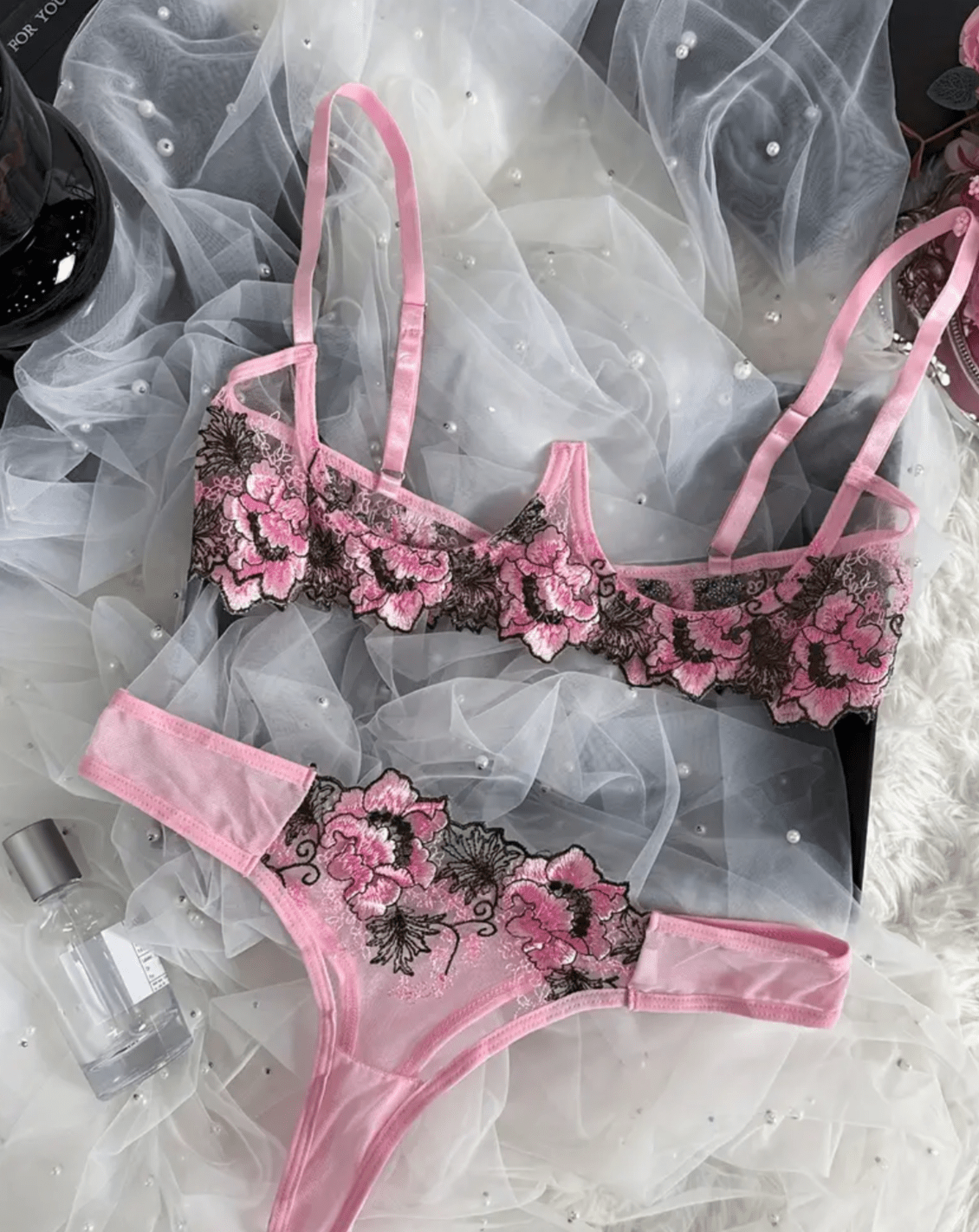 PINK lingerie open cup bralette set
