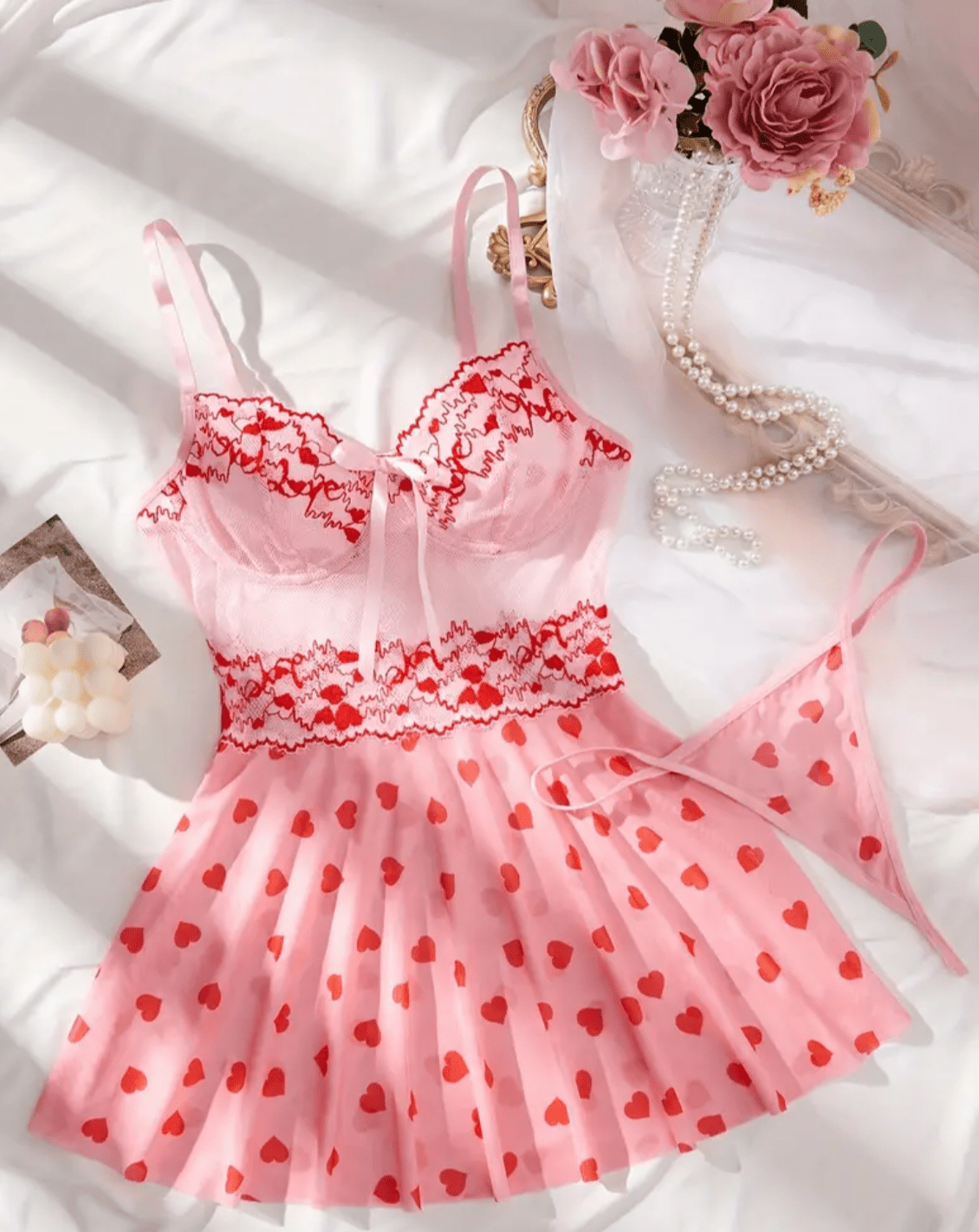 pink lingerie slip dress with thong