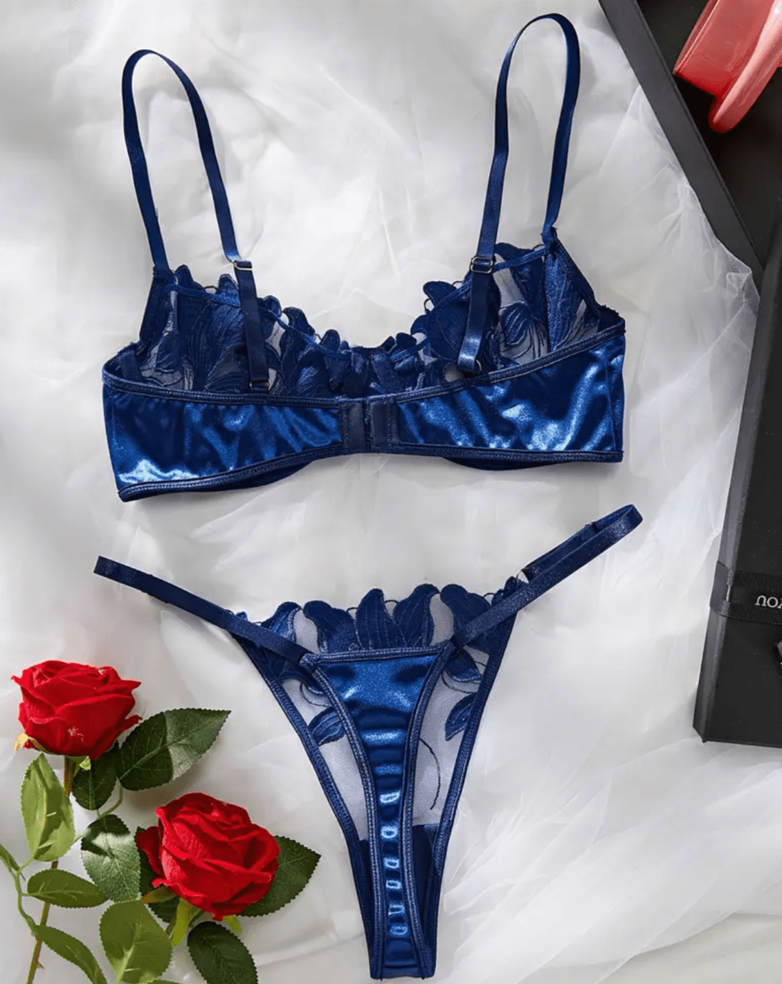 blue silk lingerie set