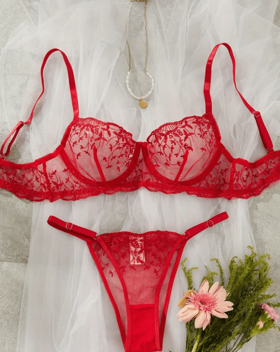 red lace lingerie set