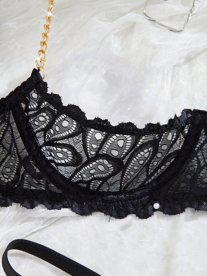 Lace Lingerie Crotchless Bra and Panty Set Erotic Intimates