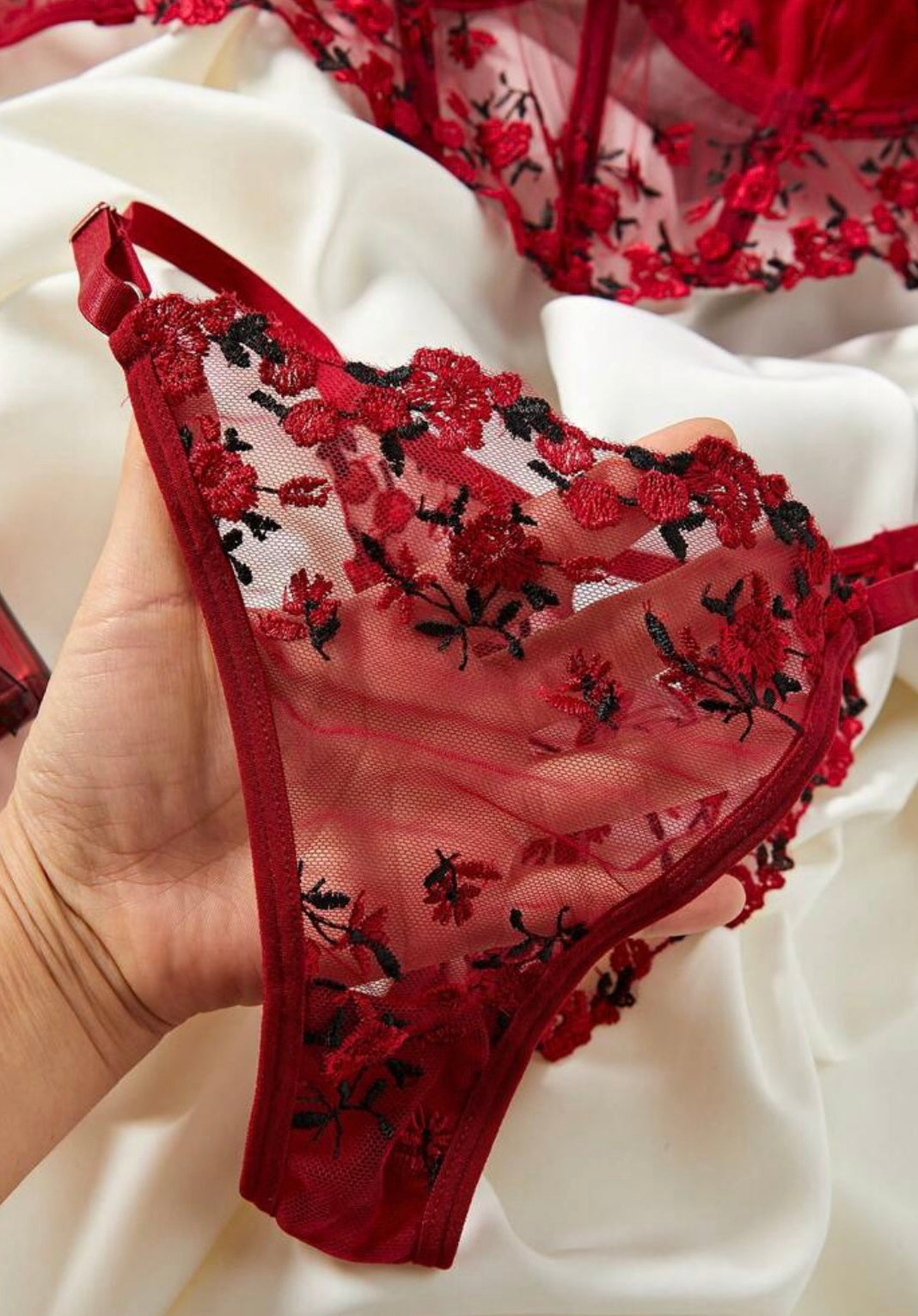 Red Corset Lingerie Set Floral - Self Care Shop