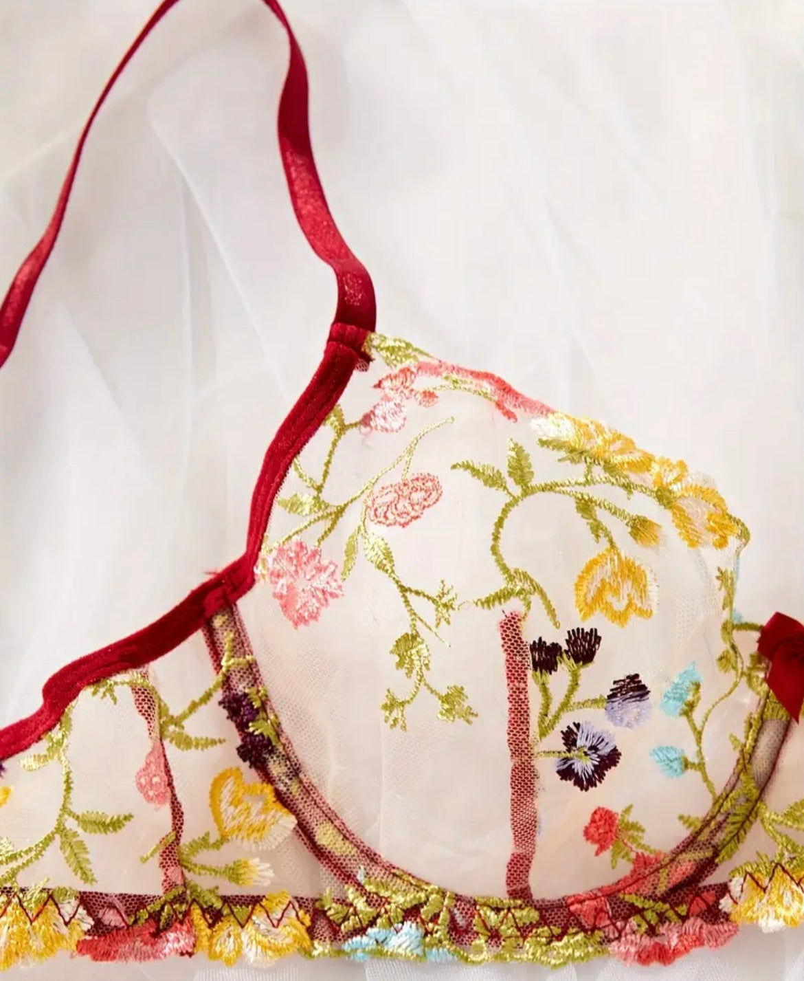 Red Lingerie Set Floral Embroidery - Self Care Shop