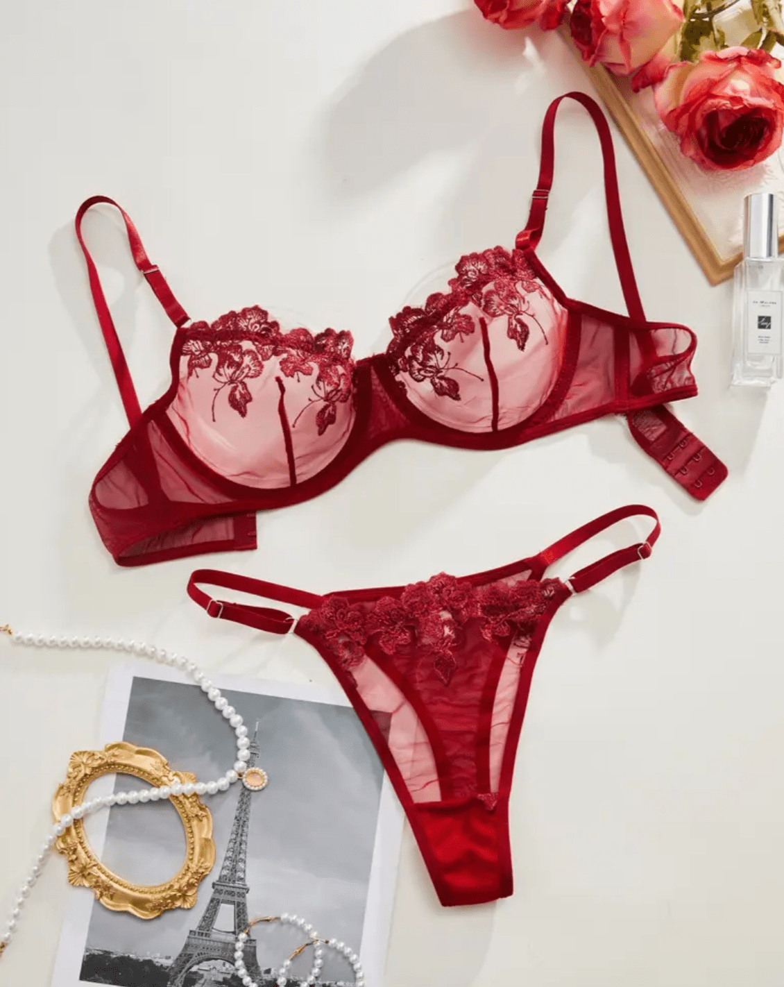 burgundy red lingerie set