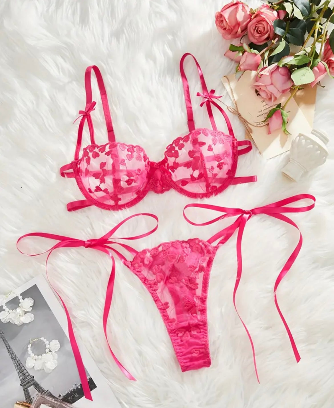 Pink Lingerie Heart Bow Strap Set 1X Pink Lingerie Heart Bow Strap Set 1X
