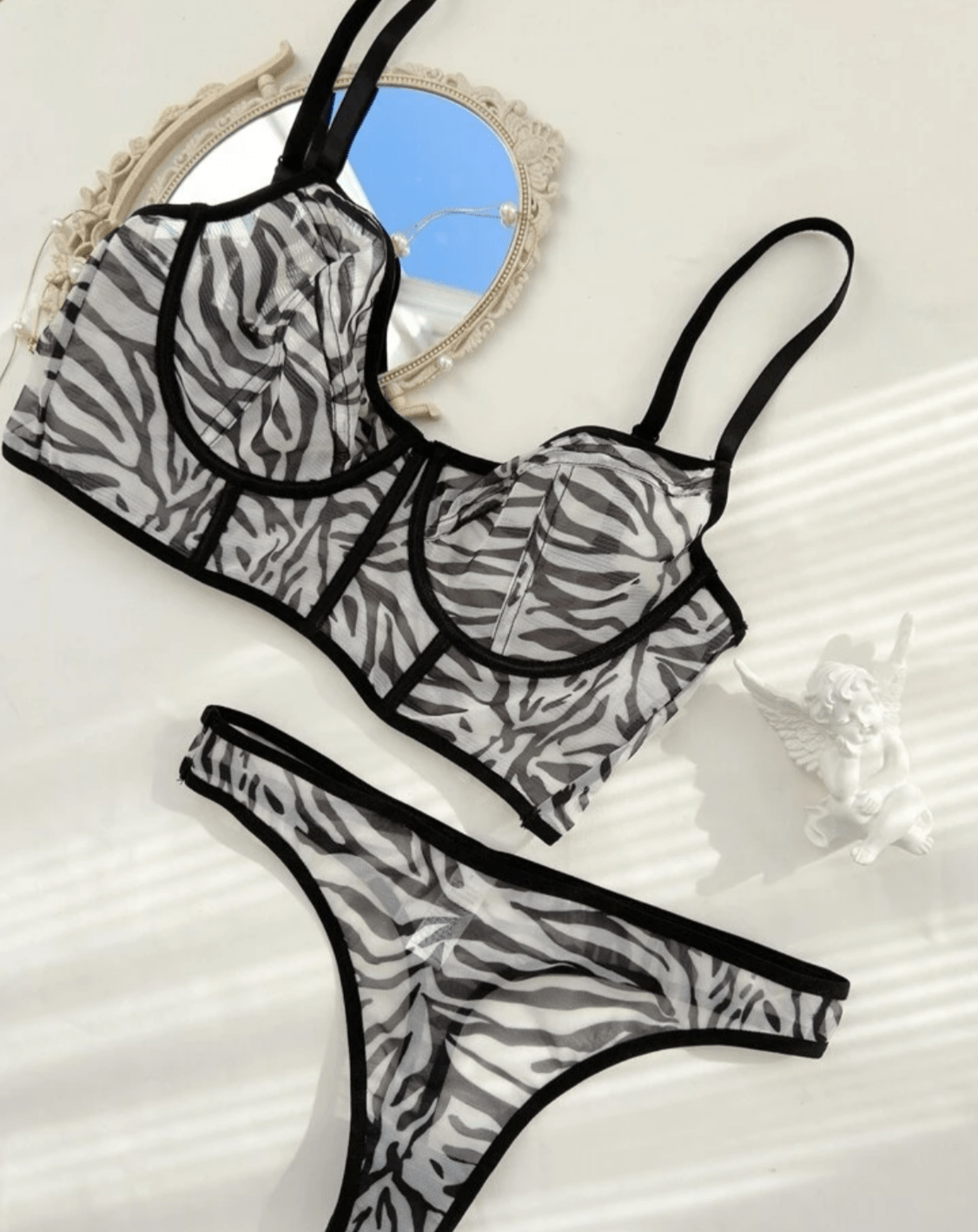 Black and White Lingerie Set Zebra Pattern Sheer Corset Bralette Self Care Shop Black and White Lingerie Set Zebra Pattern Sheer Corset Bralette Self Care Shop