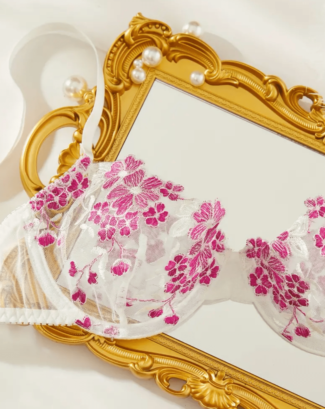 pink and white lingerie bra