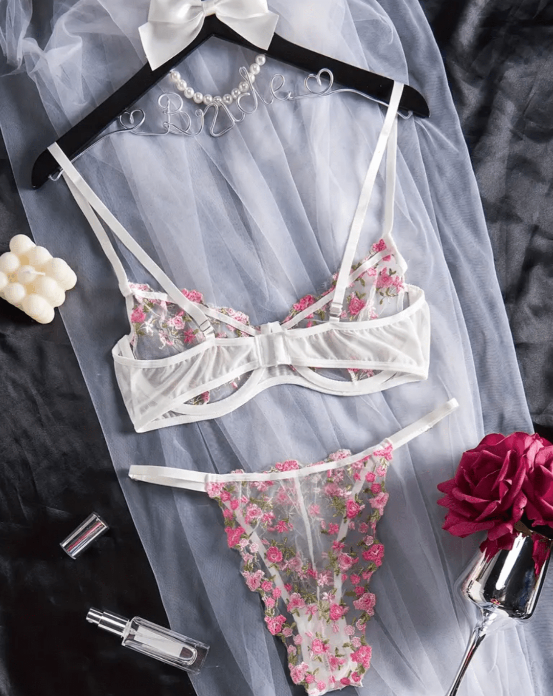 White Floral Bridal Lingerie Set - Self Care Shop