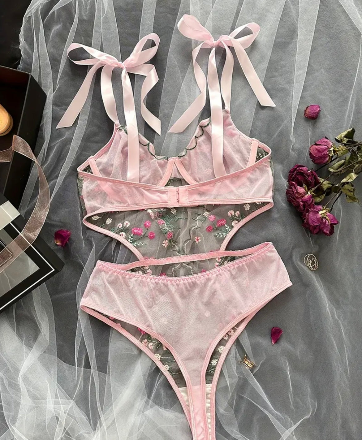 Soft pink bodysuit lingerie