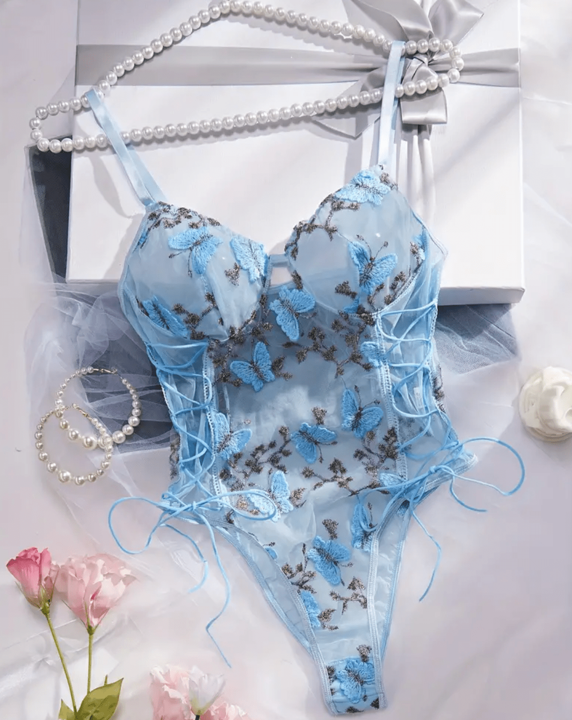 blue bodysuit lingerie