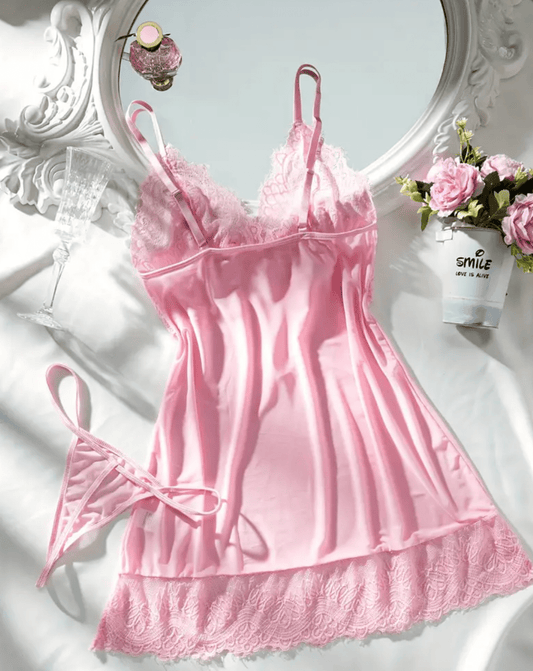 pink lace lingerie sleepwear dress