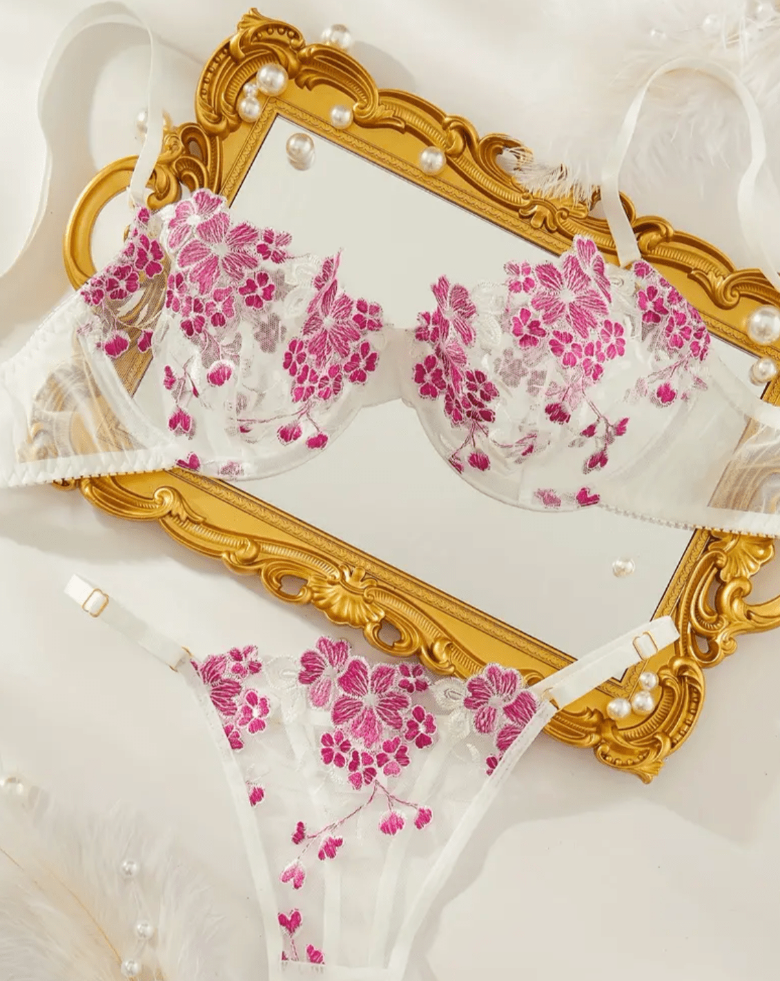 bridal lingerie set white and pink