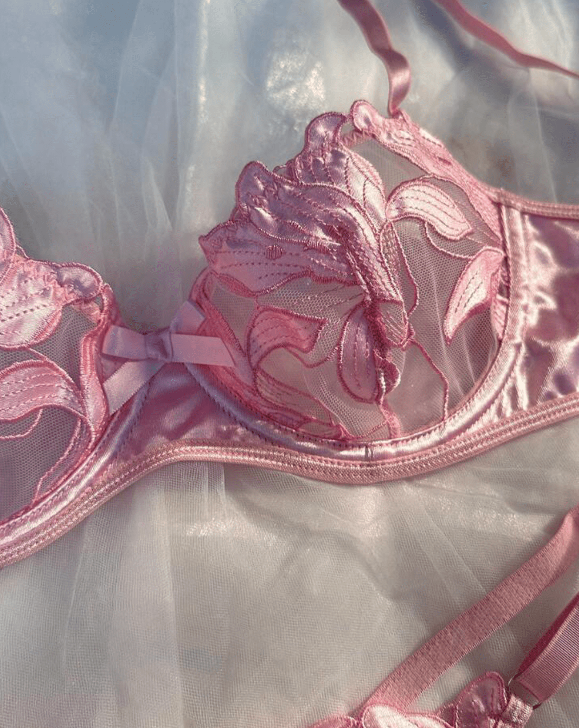 pink embroidered bralette