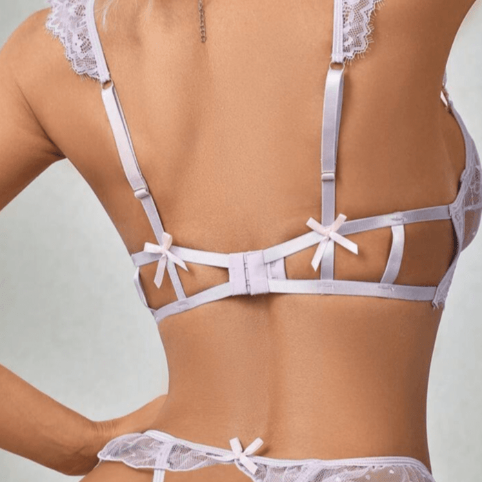 Purple Lingerie Lace Ruffle Set Bow Bralette