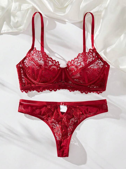 red lingerie sheer lace
