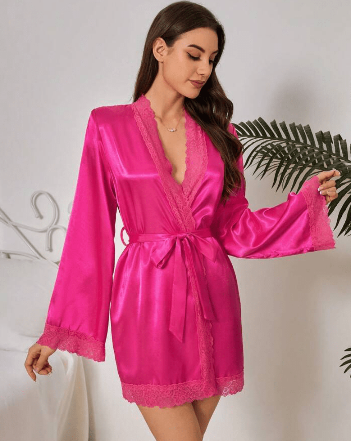 Hot Pink Silk Robe - Main Image
