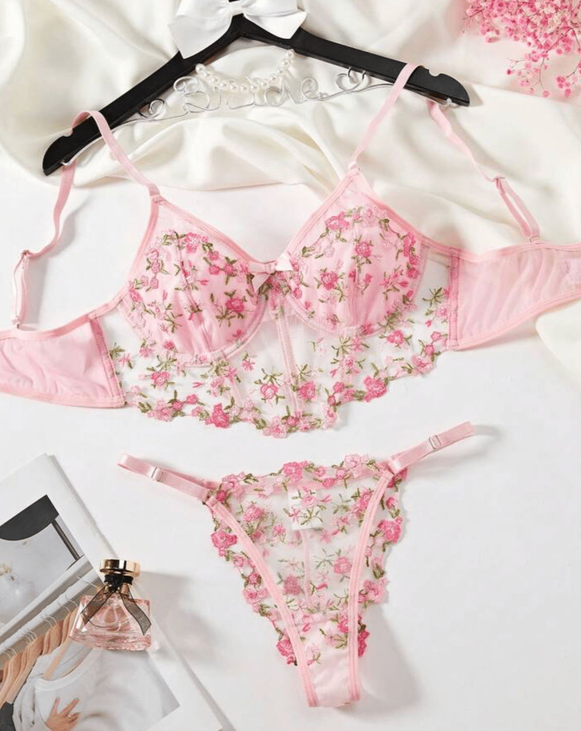 pink lingerie floral set