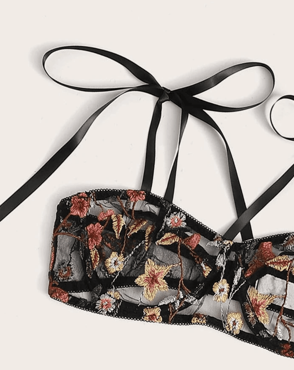 black floral bralette bow strap