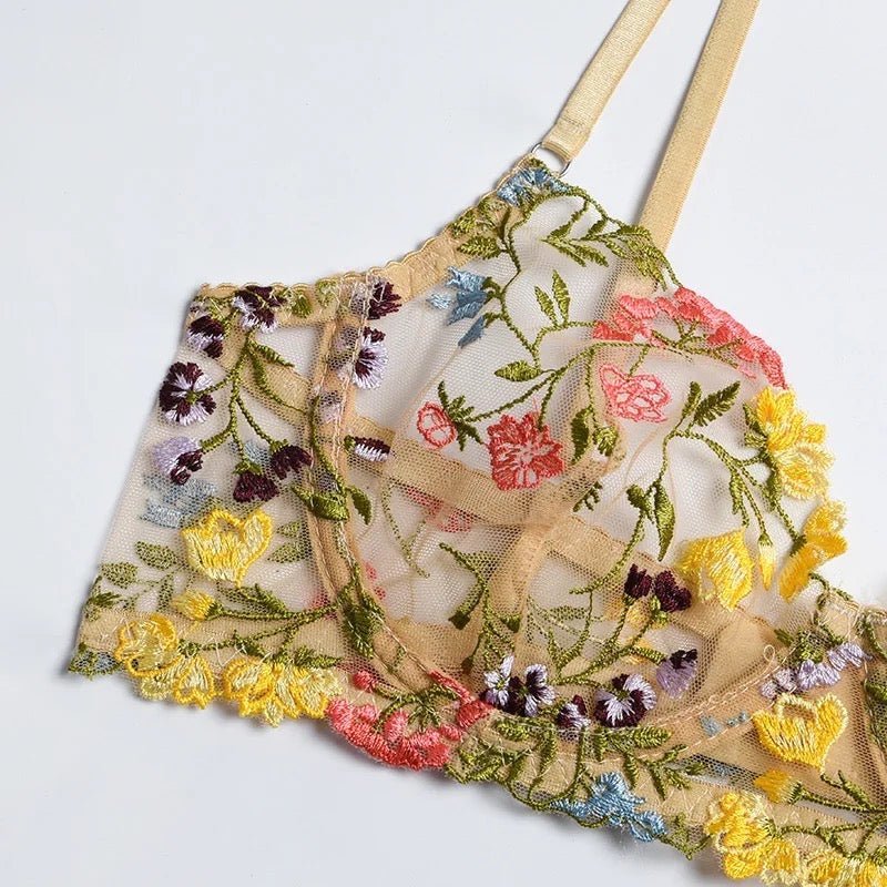 Brown Floral Lingerie Set - Self Care Shop
