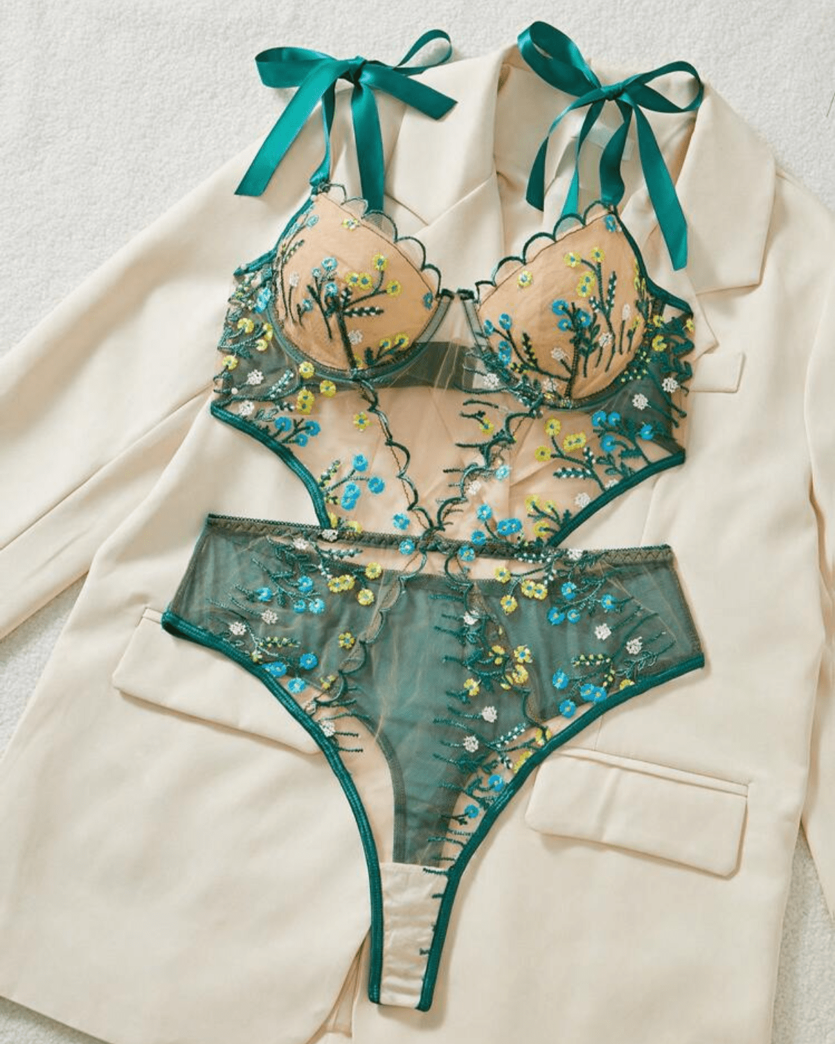 christmas lingerie for women green floral mesh bodysuit