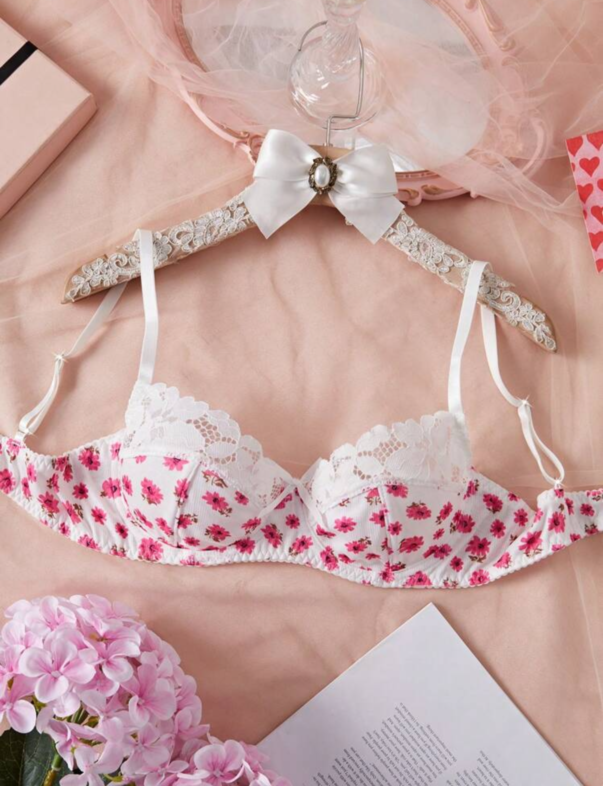 pink and white intimates bra underwire lace